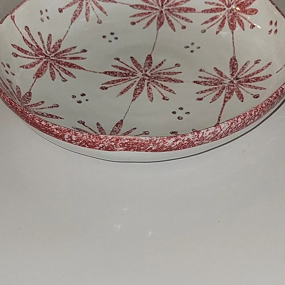 Vietri Large Shallow serving Bowl Red White Great for Christmas EUC Italian Made